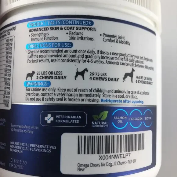 Omega 3 Fish Oil for Dogs - Dog Allergy Chews - Itch Relief & Skin (120 Treats) - Picture 3 of 3